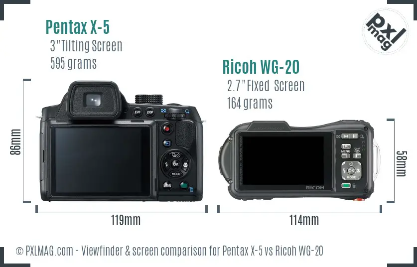 Pentax X-5 vs Ricoh WG-20 Screen and Viewfinder comparison