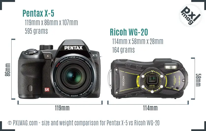 Pentax X-5 vs Ricoh WG-20 size comparison