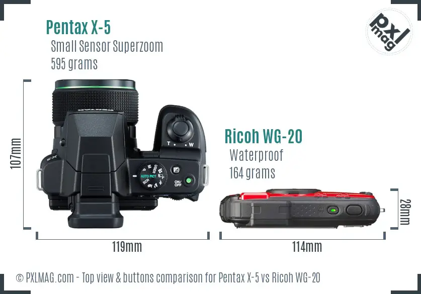 Pentax X-5 vs Ricoh WG-20 top view buttons comparison