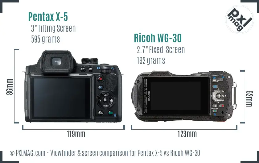 Pentax X-5 vs Ricoh WG-30 Screen and Viewfinder comparison