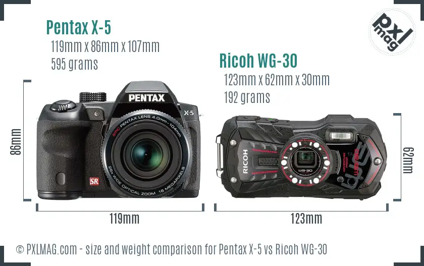 Pentax X-5 vs Ricoh WG-30 size comparison