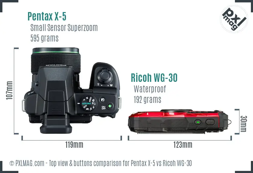 Pentax X-5 vs Ricoh WG-30 top view buttons comparison