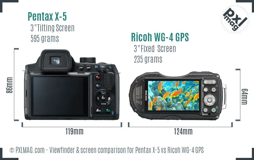 Pentax X-5 vs Ricoh WG-4 GPS Screen and Viewfinder comparison