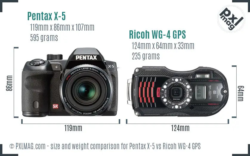 Pentax X-5 vs Ricoh WG-4 GPS size comparison
