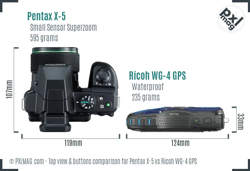 Pentax X-5 vs Ricoh WG-4 GPS top view buttons comparison