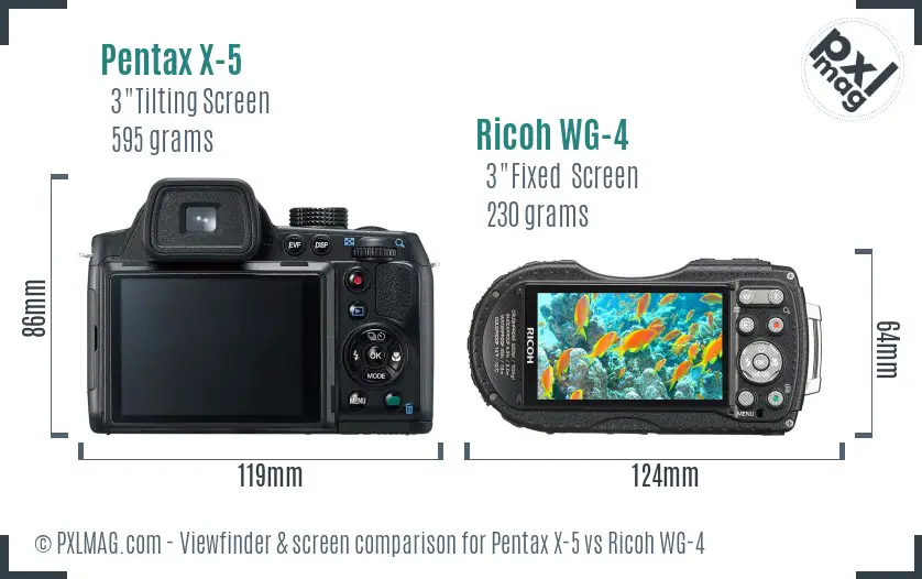 Pentax X-5 vs Ricoh WG-4 Screen and Viewfinder comparison