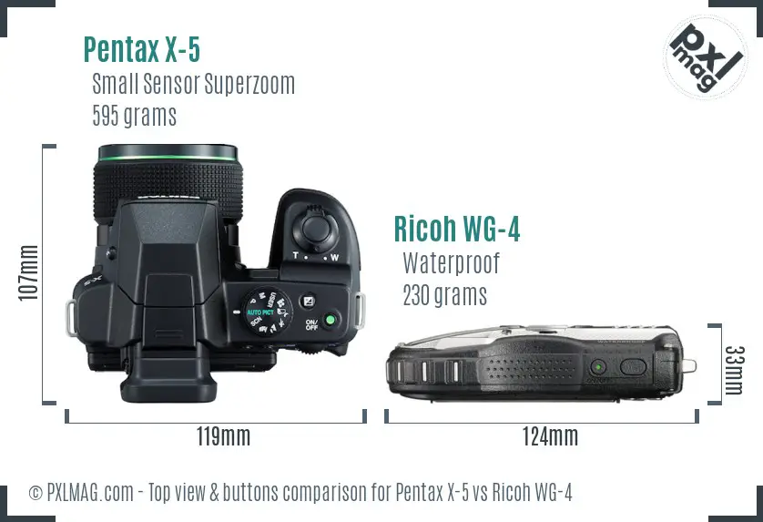 Pentax X-5 vs Ricoh WG-4 top view buttons comparison