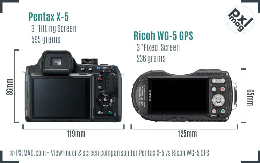 Pentax X-5 vs Ricoh WG-5 GPS Screen and Viewfinder comparison