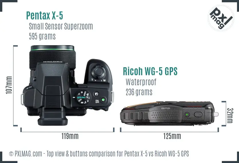 Pentax X-5 vs Ricoh WG-5 GPS top view buttons comparison