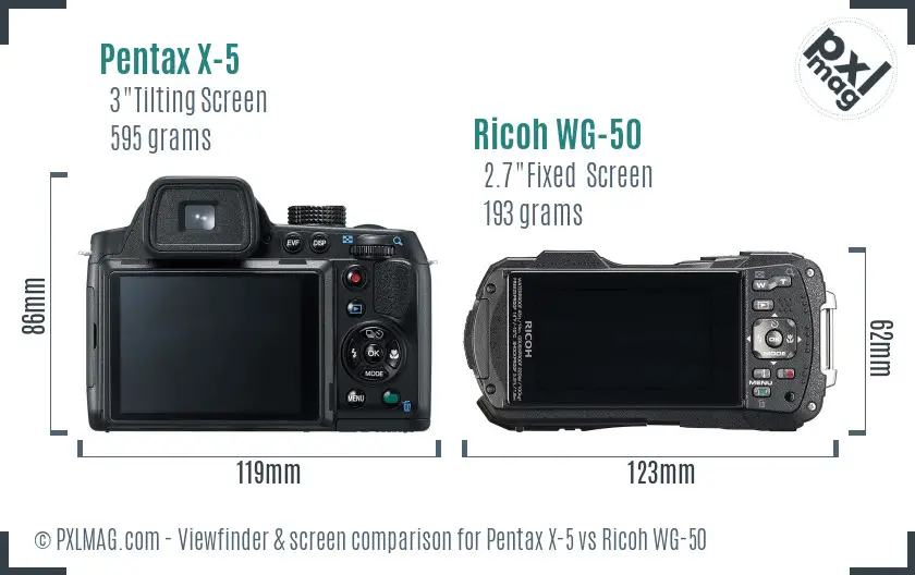 Pentax X-5 vs Ricoh WG-50 Screen and Viewfinder comparison