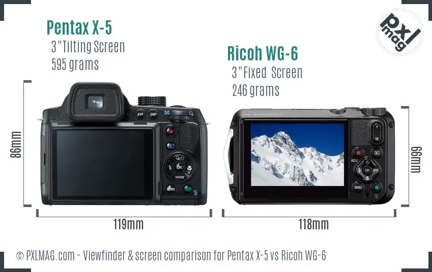 Pentax X-5 vs Ricoh WG-6 Screen and Viewfinder comparison