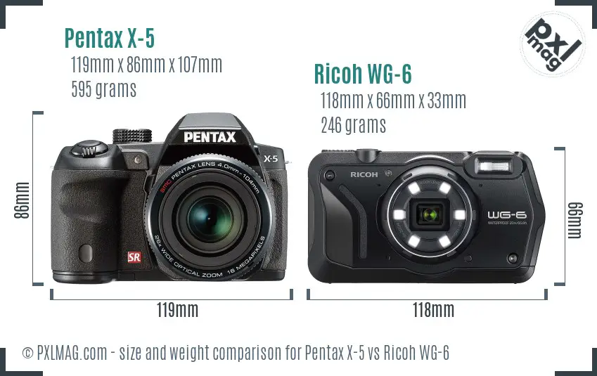 Pentax X-5 vs Ricoh WG-6 size comparison