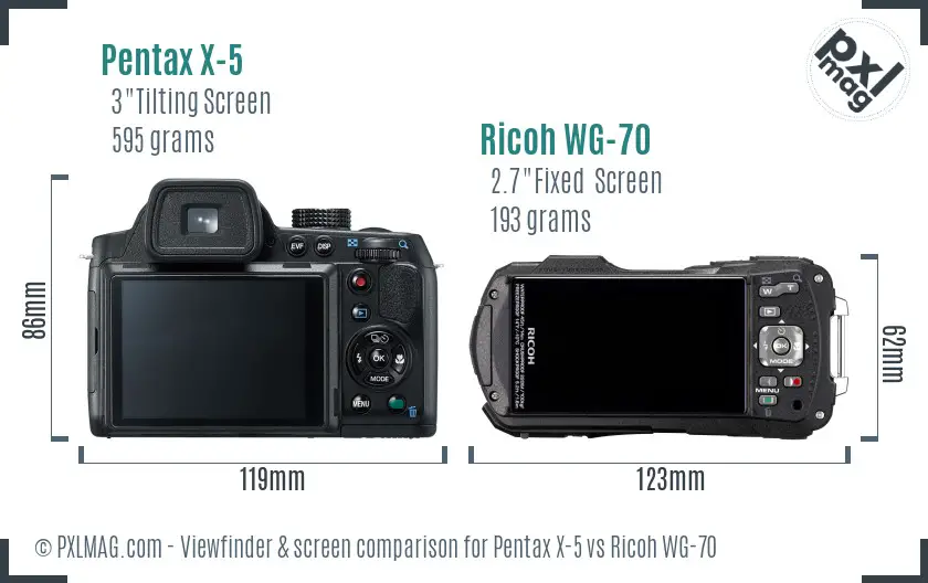 Pentax X-5 vs Ricoh WG-70 Screen and Viewfinder comparison