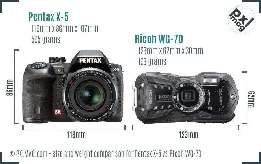 Pentax X-5 vs Ricoh WG-70 size comparison