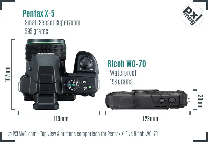 Pentax X-5 vs Ricoh WG-70 top view buttons comparison