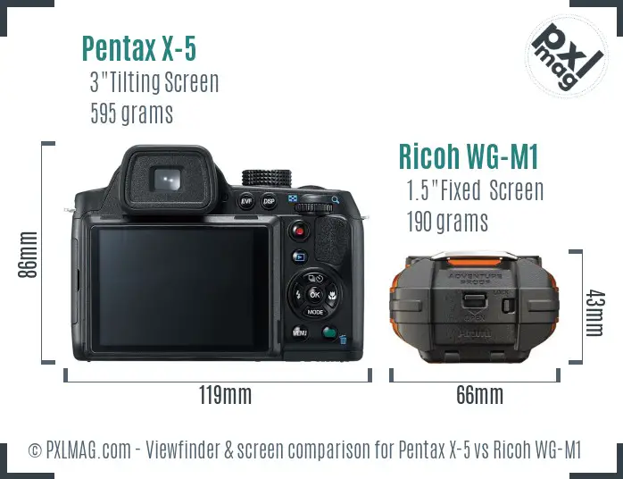 Pentax X-5 vs Ricoh WG-M1 Screen and Viewfinder comparison
