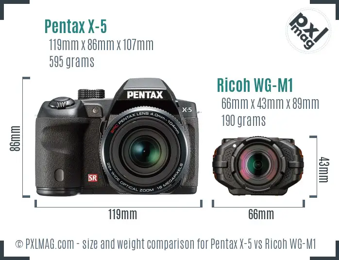 Pentax X-5 vs Ricoh WG-M1 size comparison