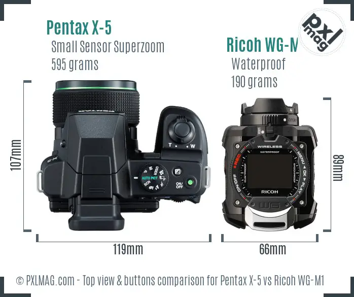 Pentax X-5 vs Ricoh WG-M1 top view buttons comparison