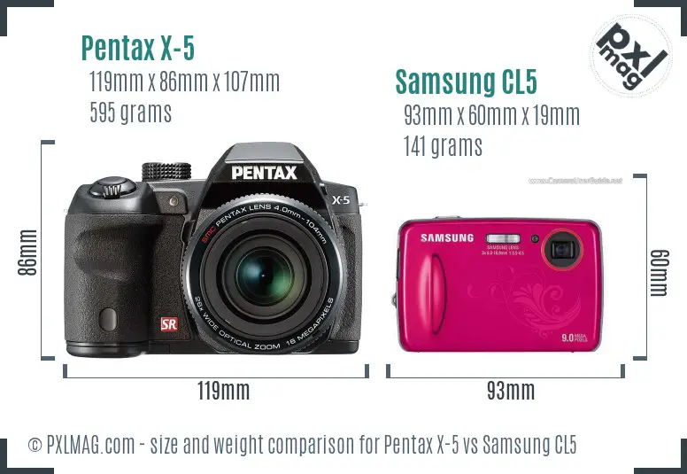 Pentax X-5 vs Samsung CL5 size comparison