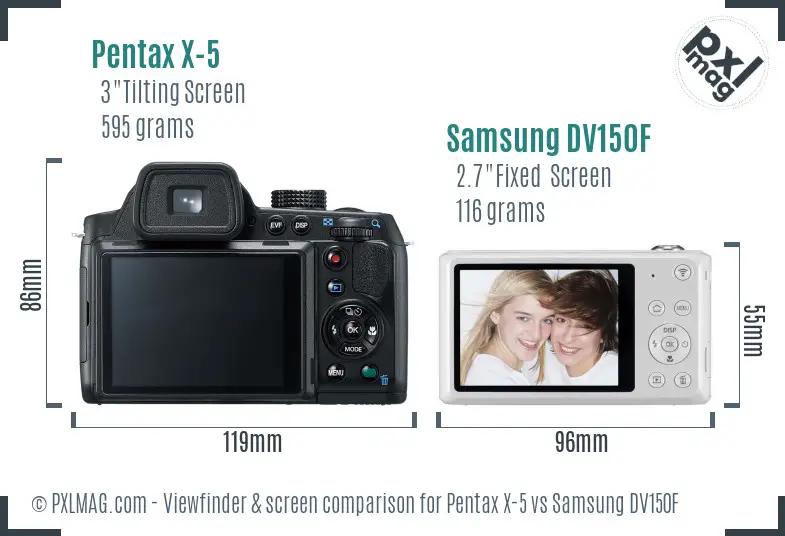 Pentax X-5 vs Samsung DV150F Screen and Viewfinder comparison