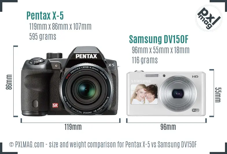 Pentax X-5 vs Samsung DV150F size comparison