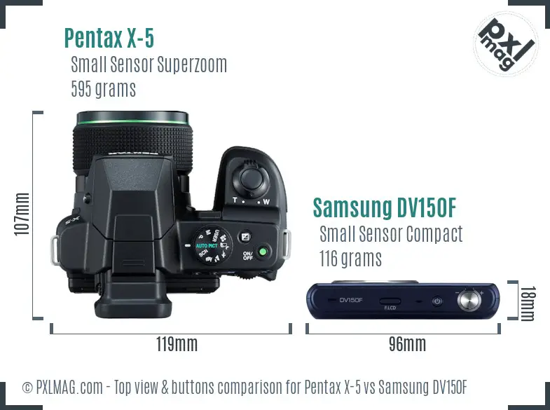 Pentax X-5 vs Samsung DV150F top view buttons comparison