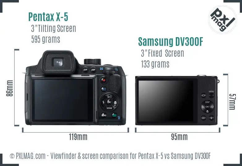 Pentax X-5 vs Samsung DV300F Screen and Viewfinder comparison