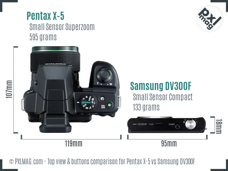 Pentax X-5 vs Samsung DV300F top view buttons comparison