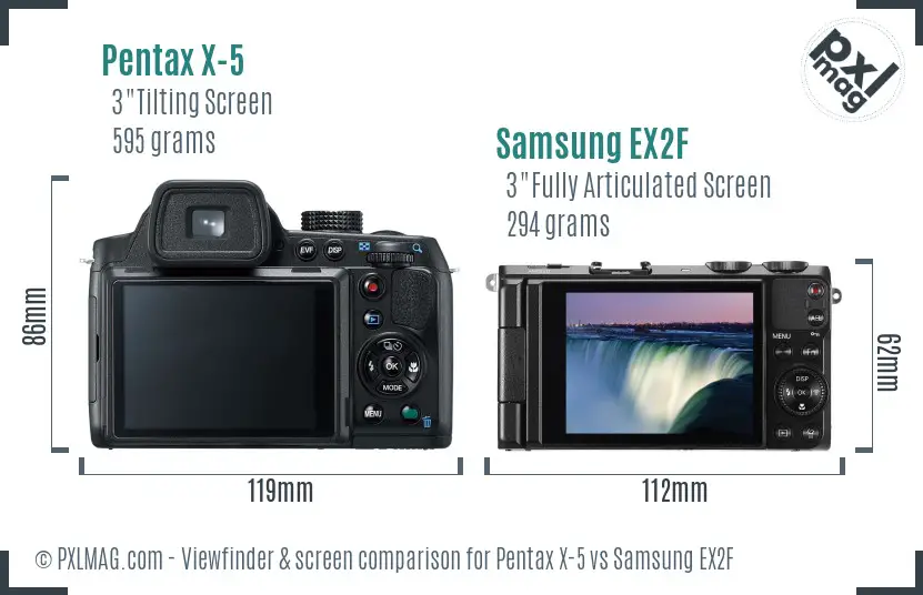 Pentax X-5 vs Samsung EX2F Screen and Viewfinder comparison