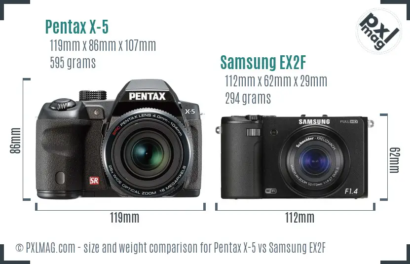 Pentax X-5 vs Samsung EX2F size comparison