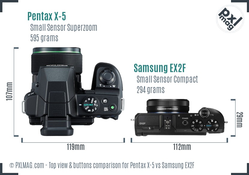 Pentax X-5 vs Samsung EX2F top view buttons comparison