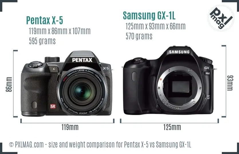 Pentax X-5 vs Samsung GX-1L size comparison