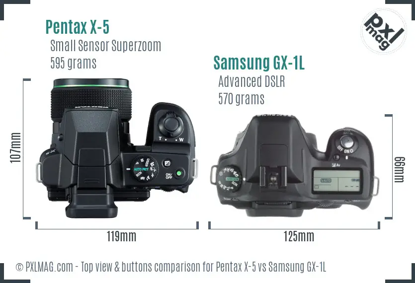 Pentax X-5 vs Samsung GX-1L top view buttons comparison