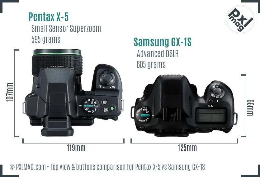 Pentax X-5 vs Samsung GX-1S top view buttons comparison