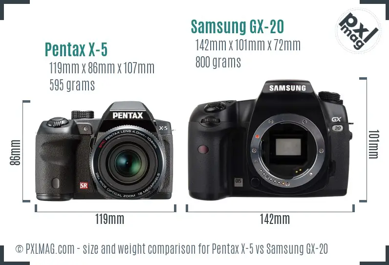 Pentax X-5 vs Samsung GX-20 size comparison