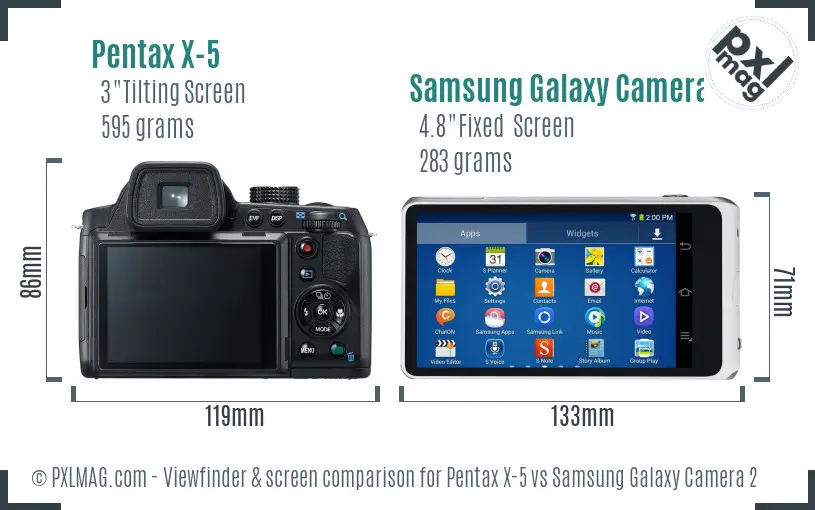 Pentax X-5 vs Samsung Galaxy Camera 2 Screen and Viewfinder comparison
