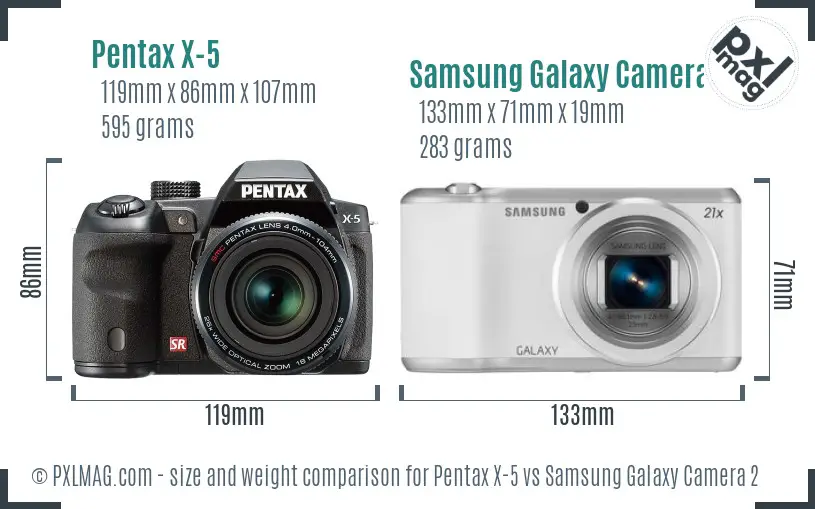 Pentax X-5 vs Samsung Galaxy Camera 2 size comparison