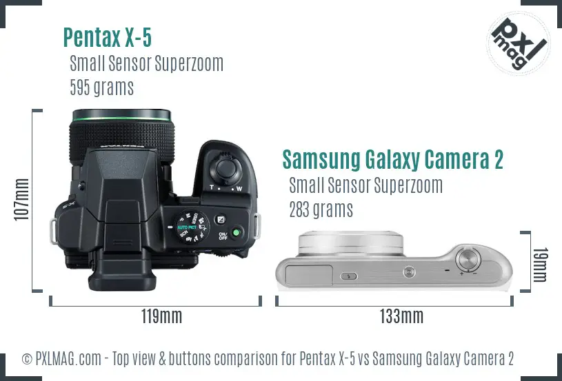 Pentax X-5 vs Samsung Galaxy Camera 2 top view buttons comparison