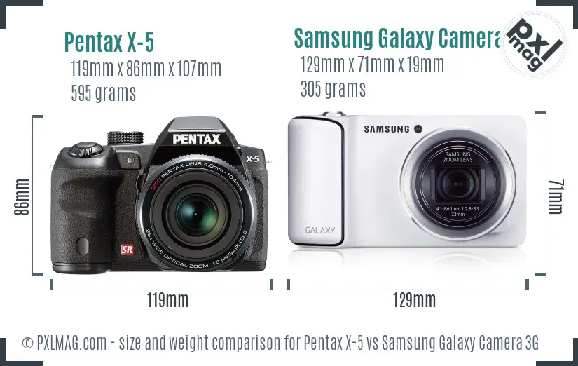 Pentax X-5 vs Samsung Galaxy Camera 3G size comparison