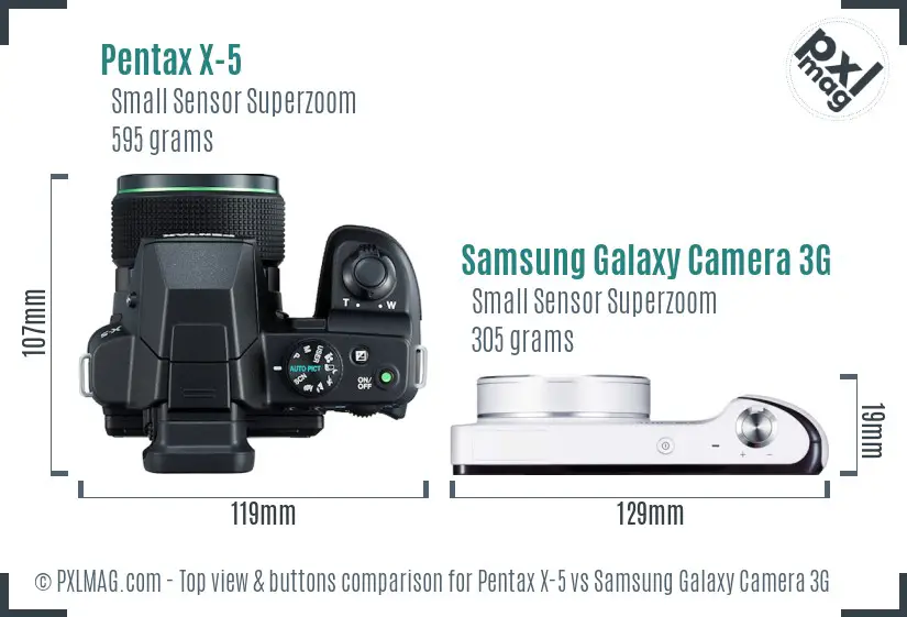 Pentax X-5 vs Samsung Galaxy Camera 3G top view buttons comparison