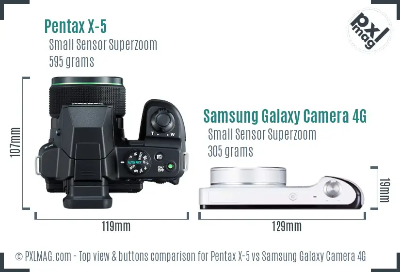 Pentax X-5 vs Samsung Galaxy Camera 4G top view buttons comparison