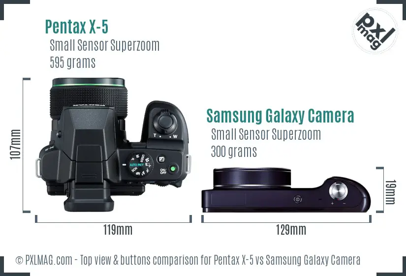 Pentax X-5 vs Samsung Galaxy Camera top view buttons comparison