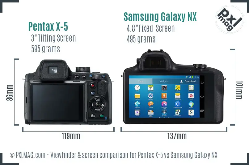 Pentax X-5 vs Samsung Galaxy NX Screen and Viewfinder comparison