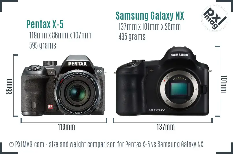 Pentax X-5 vs Samsung Galaxy NX size comparison