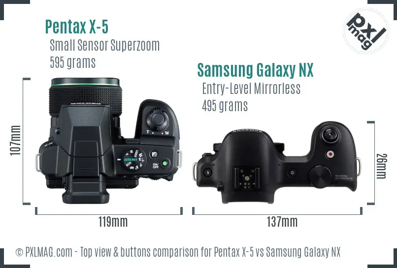 Pentax X-5 vs Samsung Galaxy NX top view buttons comparison