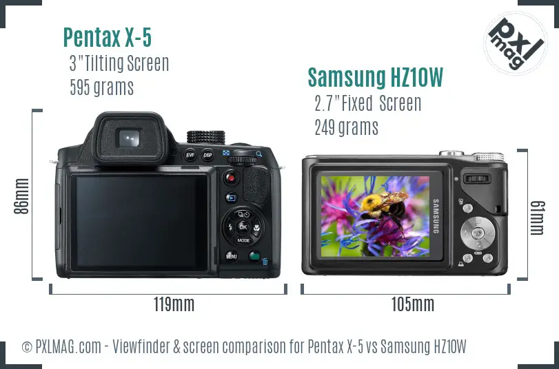 Pentax X-5 vs Samsung HZ10W Screen and Viewfinder comparison