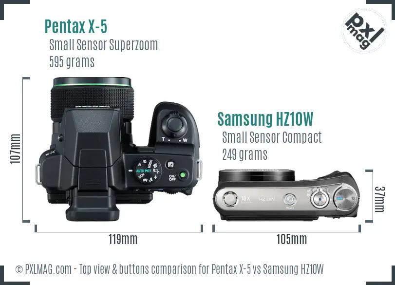 Pentax X-5 vs Samsung HZ10W top view buttons comparison