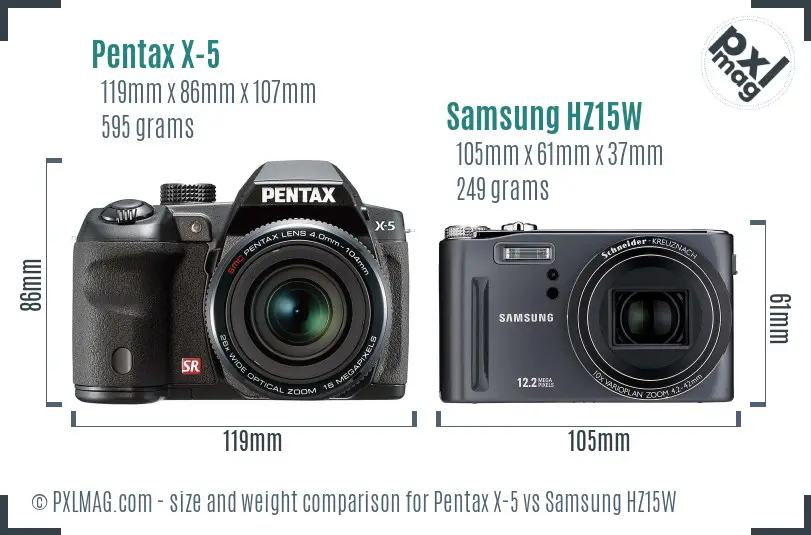 Pentax X-5 vs Samsung HZ15W size comparison