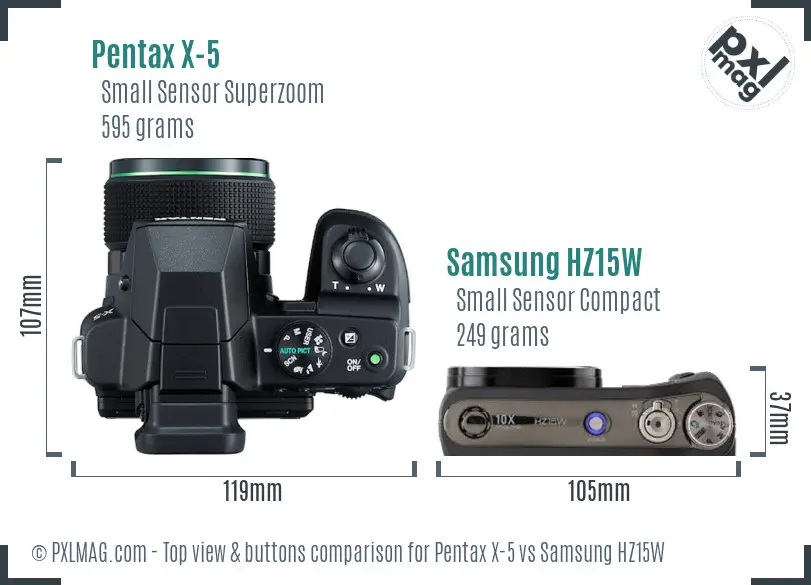 Pentax X-5 vs Samsung HZ15W top view buttons comparison