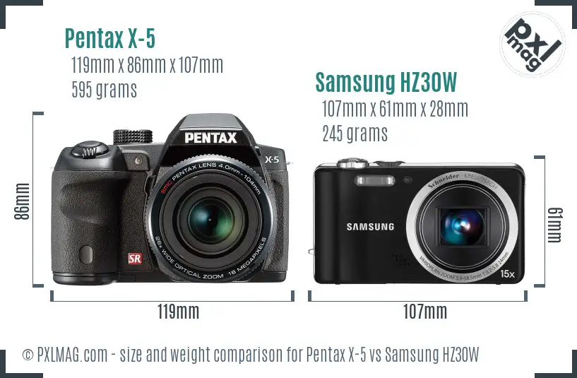 Pentax X-5 vs Samsung HZ30W size comparison